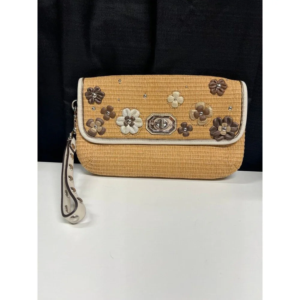 Coach Natalie Limited Edition Tea Rose Straw Clutch